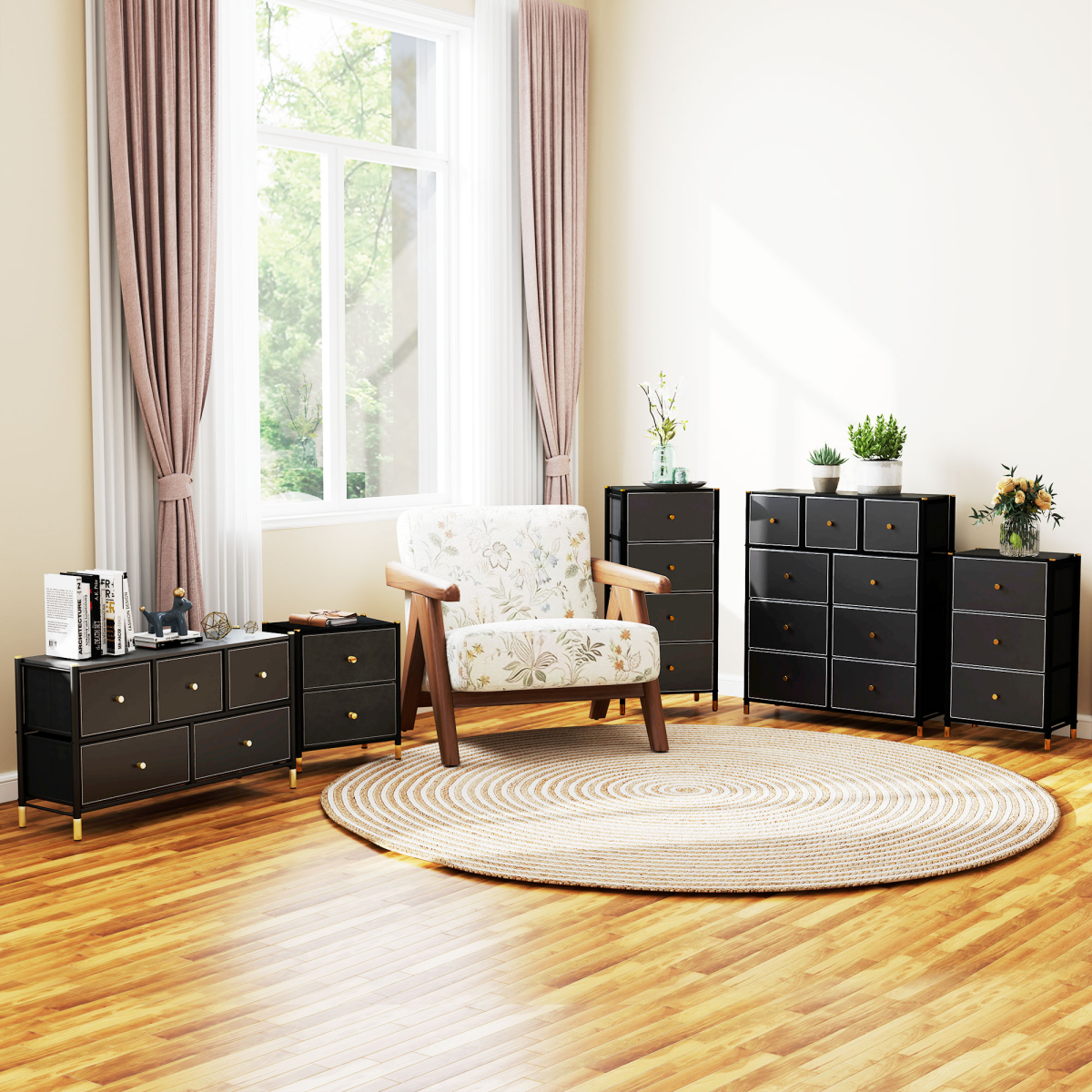 HOMCOM PU Leather Bedside Table with 2 Drawers and Steel Legs, Black