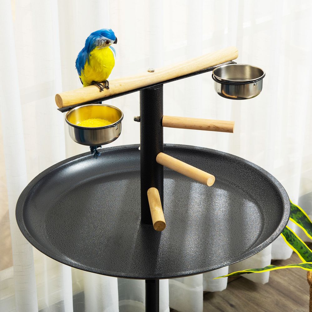 Portable Bird Play Stand with Wooden Perches & Stainless Steel Feeder Bowls