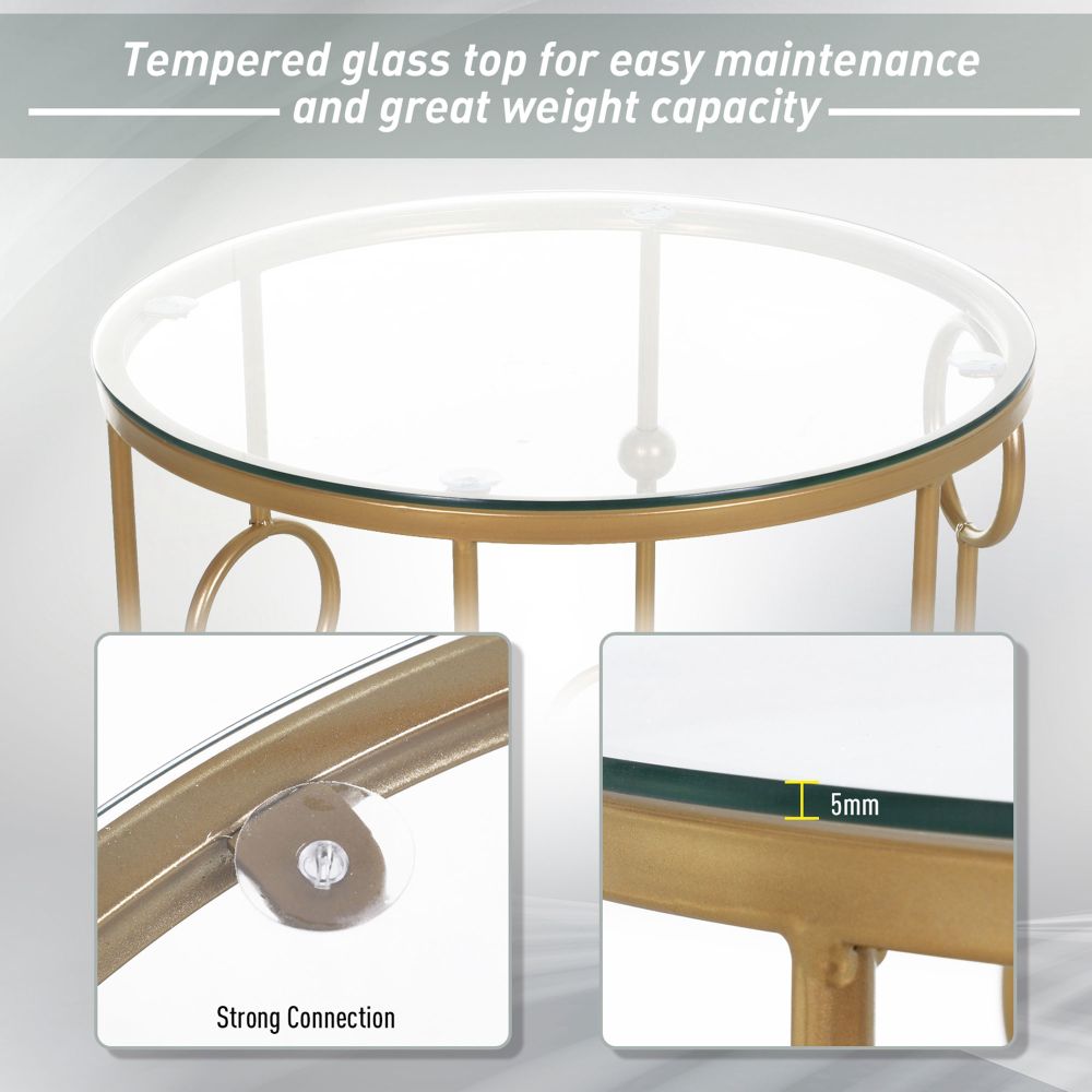 Elegant Gold Nesting Coffee Table Set with Glass Tops - Modern Chic Design