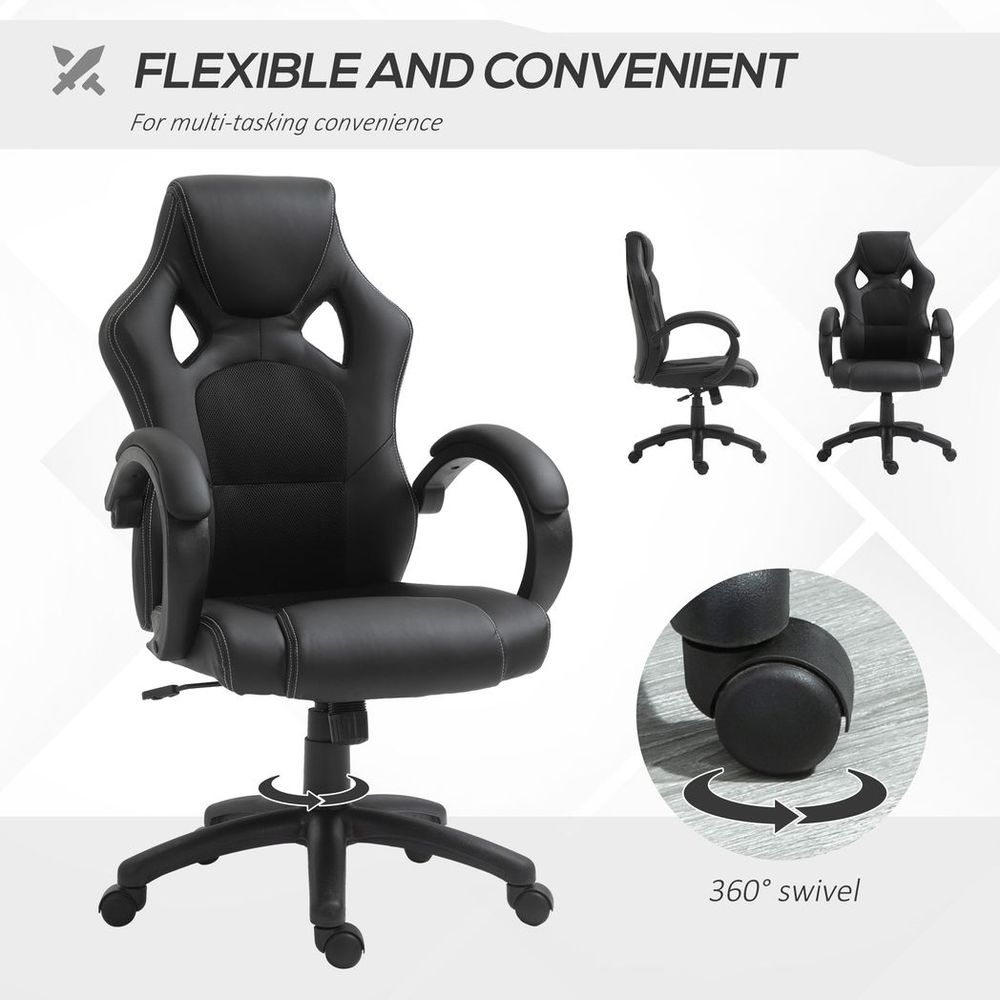 Executive Racing Swivel Gaming Office Chair PU Leather Computer Desk Chair Black