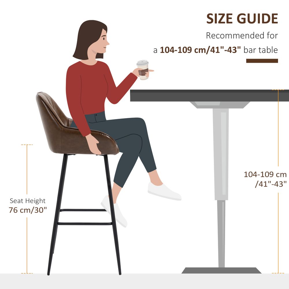 Retro Chic Bar Stools - Set of 2 Stylish Faux Leather Chairs with Steel Frames