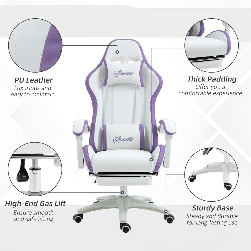 Vinsetto Purple Racing Gaming Chair with Recline & Footrest for Ultimate Comfort