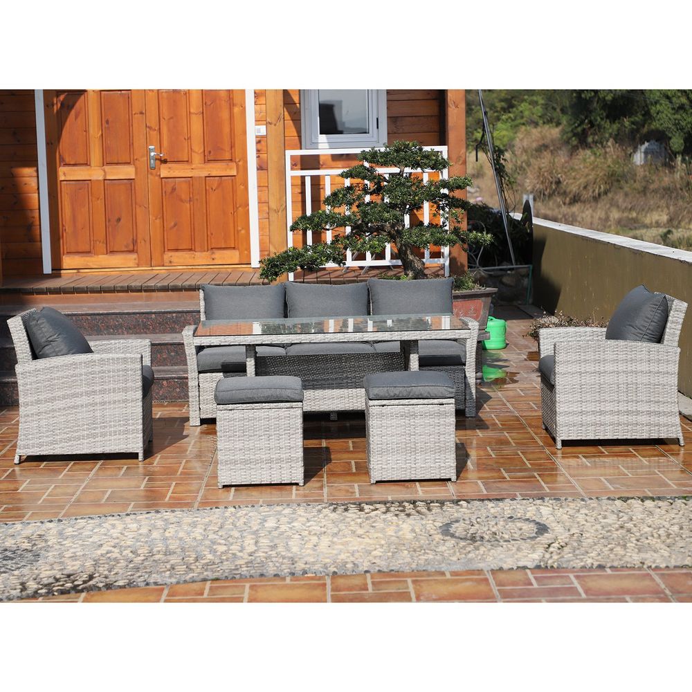 Outdoor 6-Piece Rattan Dining Set with Cushions – Perfect Garden Furniture!
