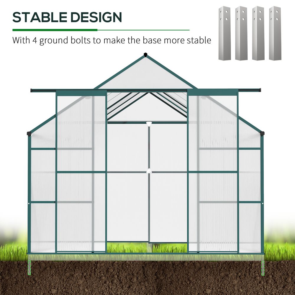 Customizable 8x12ft Polycarbonate Walk-in Greenhouse with Double Sliding Doors