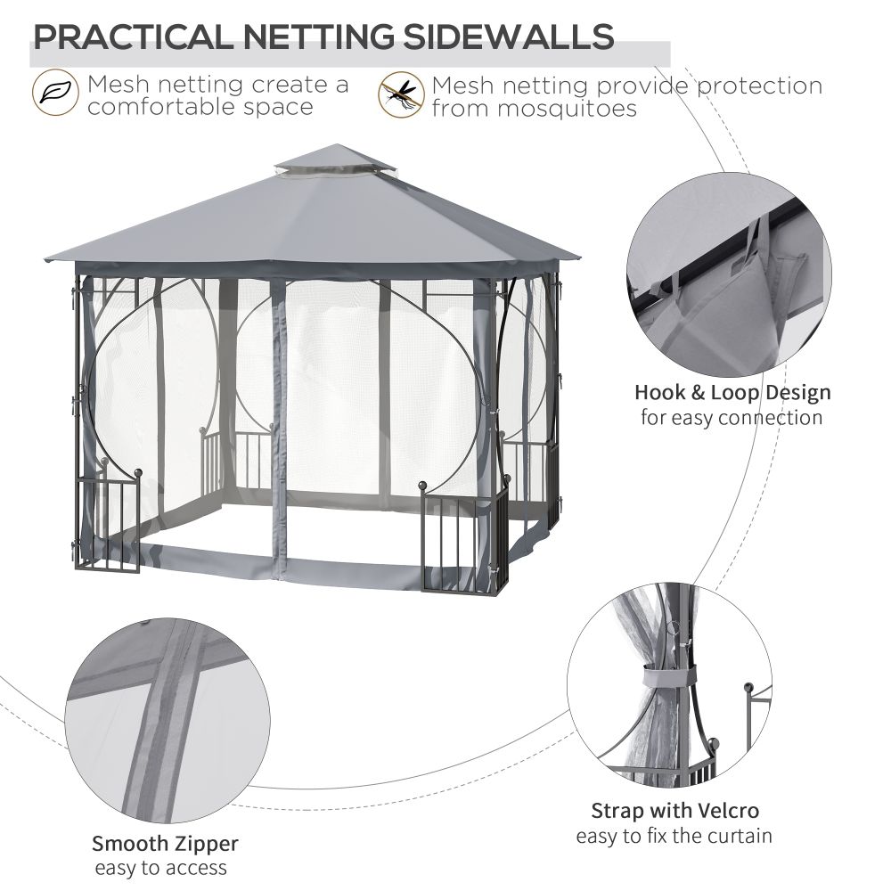 Outsunny 3x3m Light Grey Gazebo Canopy - UV Protection & Rain Shelter for Patio