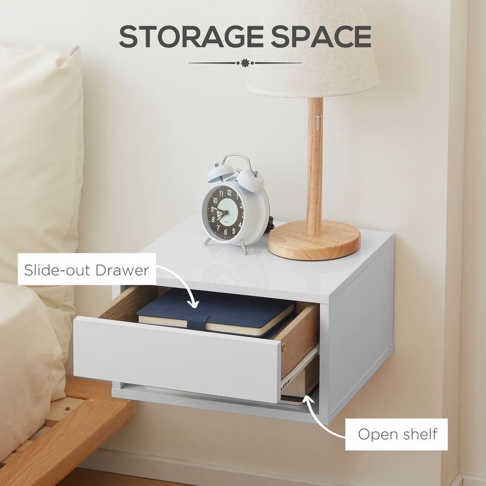 Dual Floating Bedside Tables with Drawers - Space-Saving Wall-Mounted Design