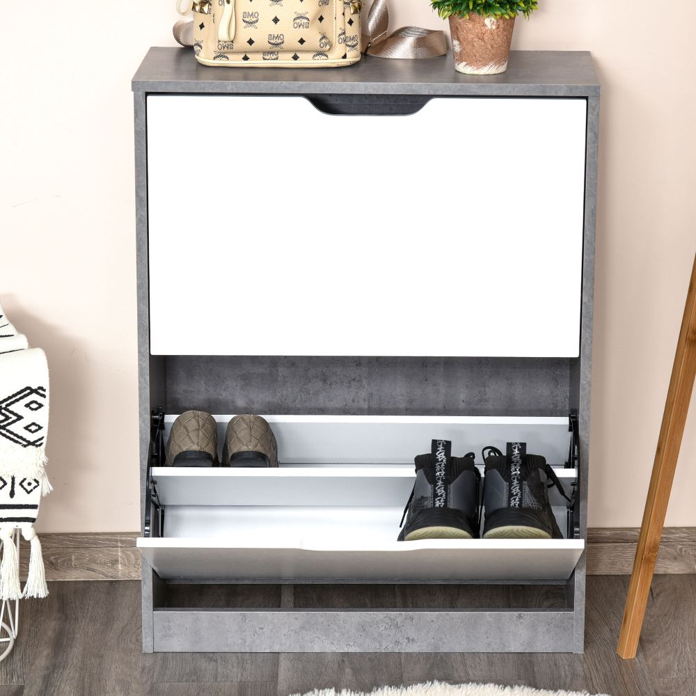 Stylish Two-Drawer Shoe Cabinet with Adjustable Shelves - Perfect Home Organizer