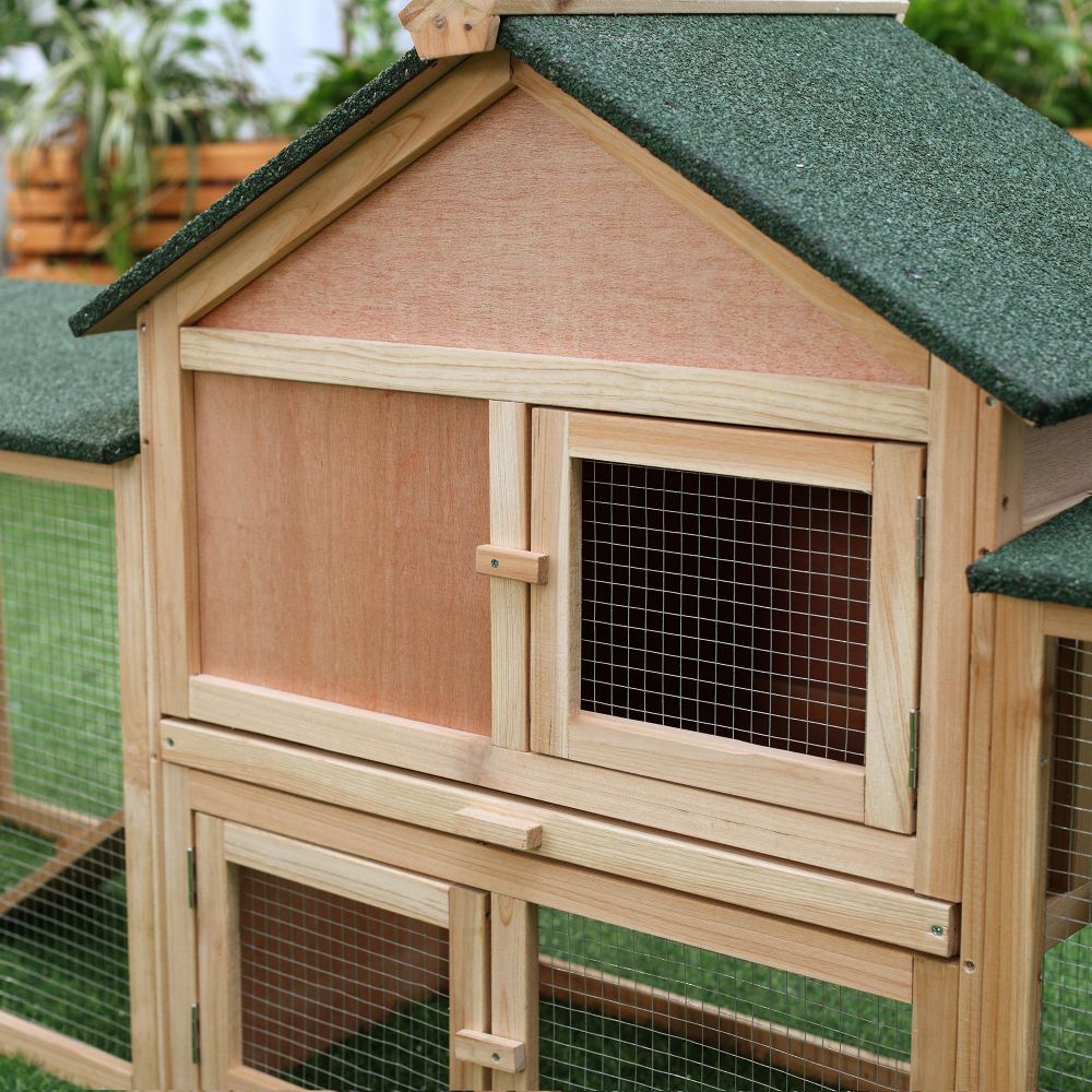 Deluxe Wooden Rabbit Hutch with Slide-Out Tray & Spacious Outdoor Run