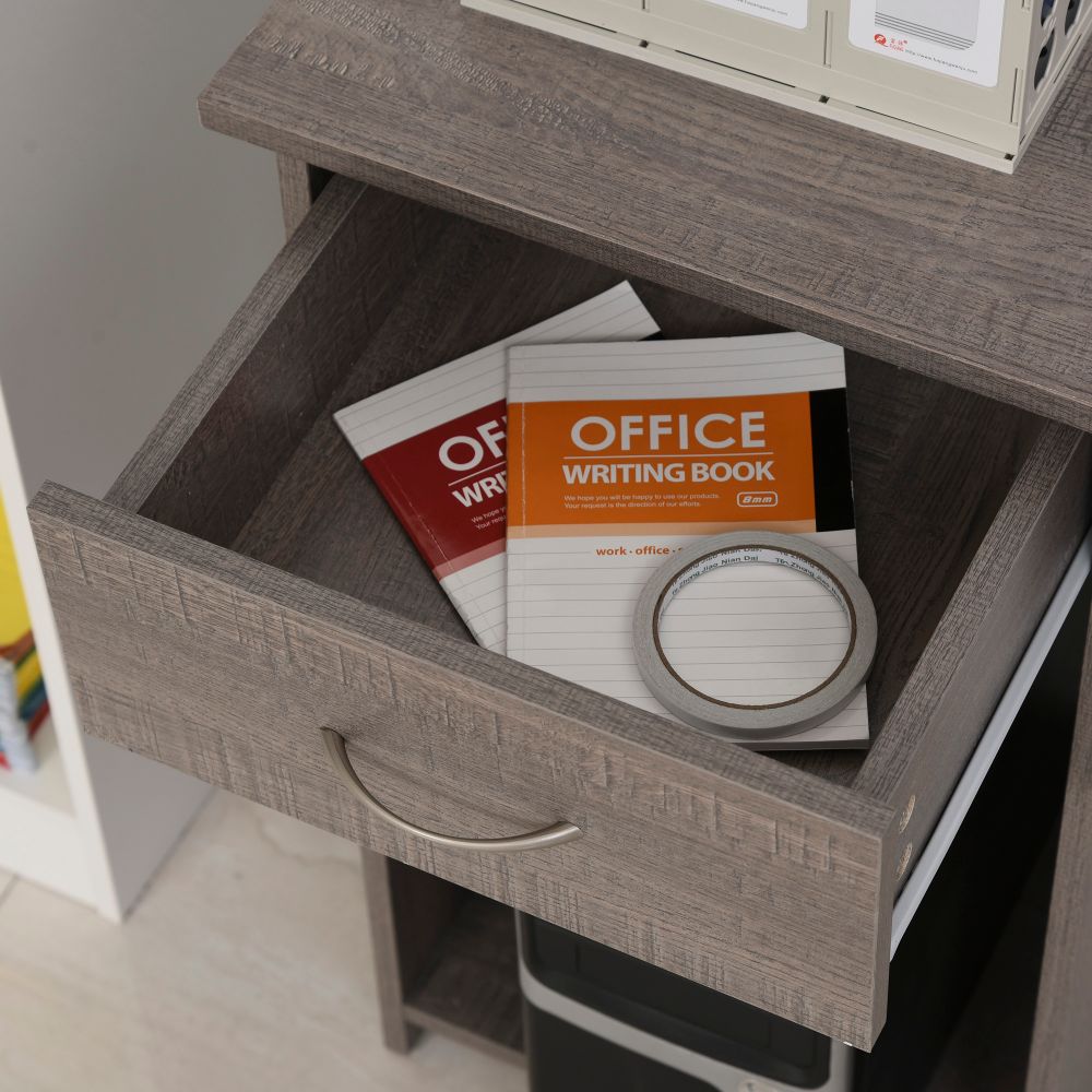 Space-Saving L-Shaped Corner Computer Desk with Dual Shelves - Grey Elegance