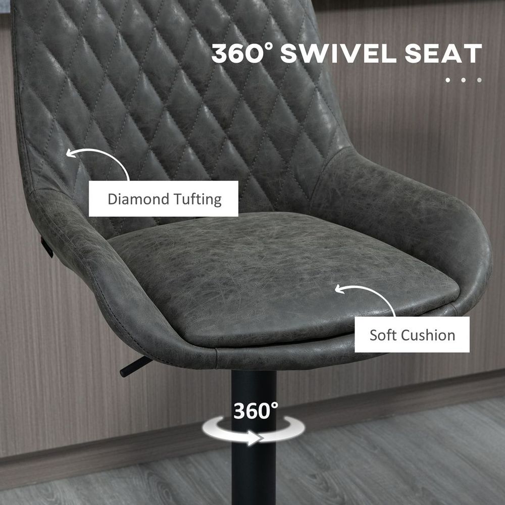 HOMCOM Adjustable Bar Stools Set of 2 - 360° Swivel Grey Faux Leather Chic