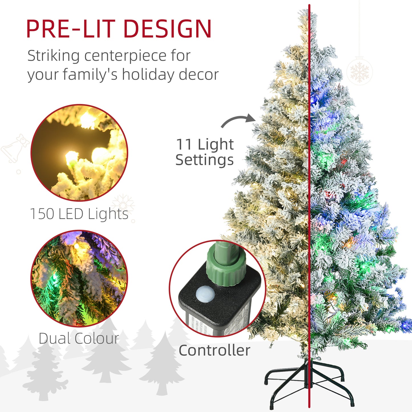 HOMCOM 4.5ft LED Snow-Flocked Christmas Tree with Auto-Open Branches Indoors