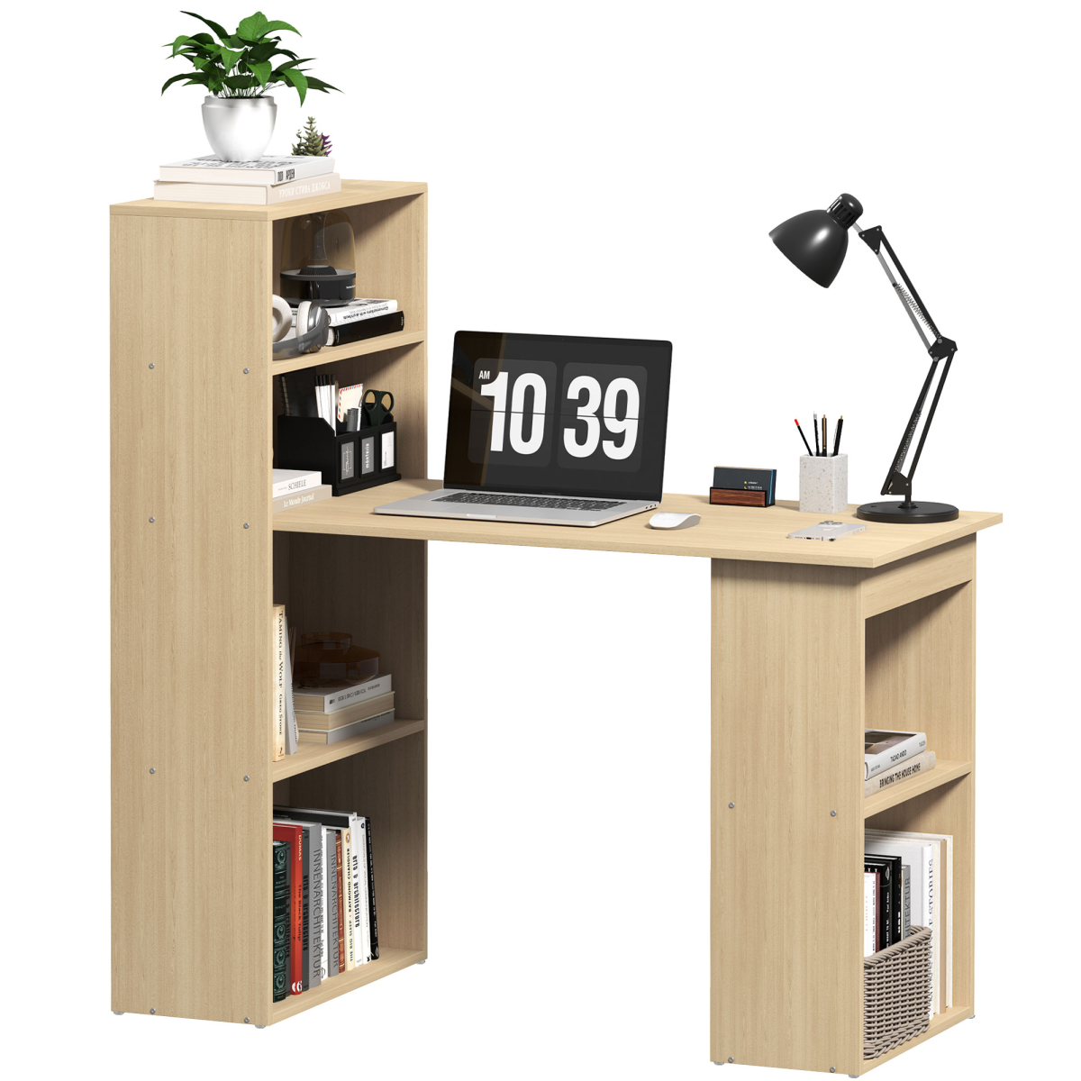 HOMCOM 120cm Computer Desk & 6-Shelf Bookshelf Workstation