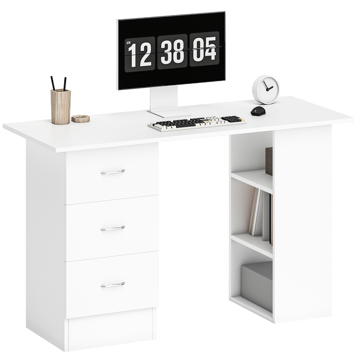 HOMCOM 120cm White PC Desk with 3 Shelves & Drawers