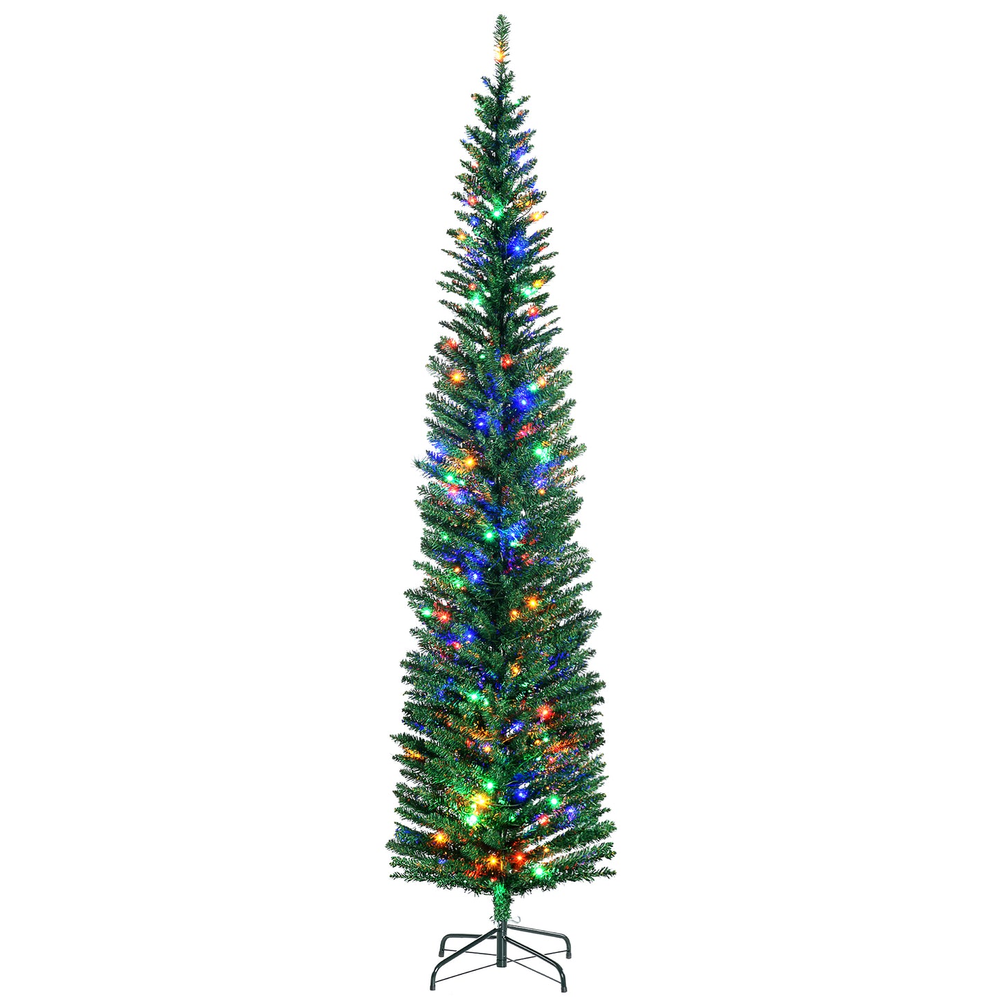 7.5ft Slim Pencil Christmas Tree with Colorful LED Lights & Steel Base