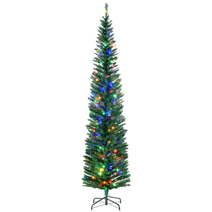 7.5ft Slim Pencil Christmas Tree with Colorful LED Lights & Steel Base