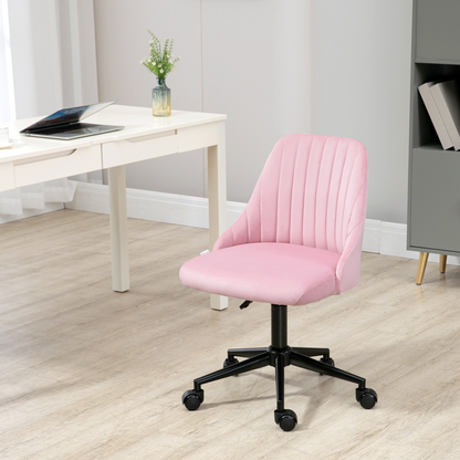 Vinsetto Velvet Office Chair with Adjustable Height and Wheels, Pink