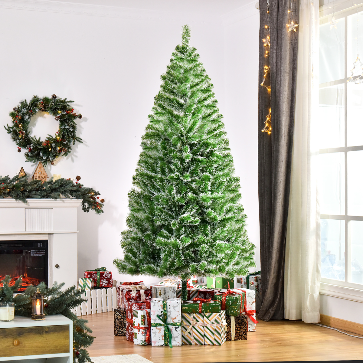 7ft Indoor Christmas Tree with 968-Tip PET Branches & Metal Stand