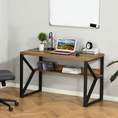 K-Shaped Steel Desk with Storage Shelf – Home Office Computer Table