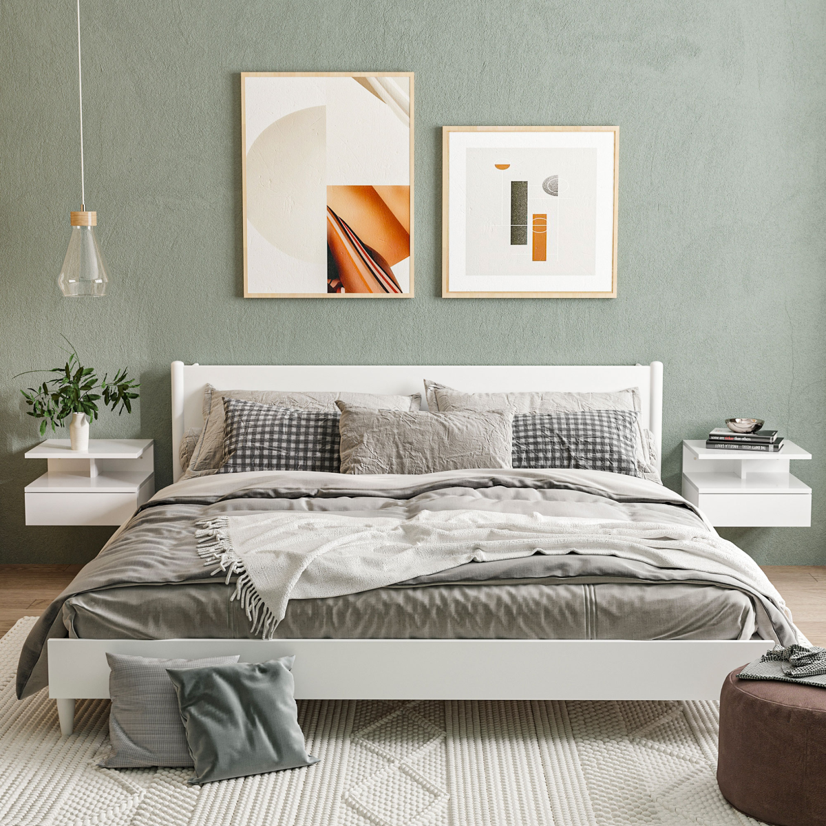 HOMCOM Nightstand Set of 2, Wall Mounted Bedside Cabinet, High Gloss White