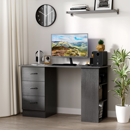 120cm Black Computer Desk with Drawers & Open Shelves, Left/Right Config