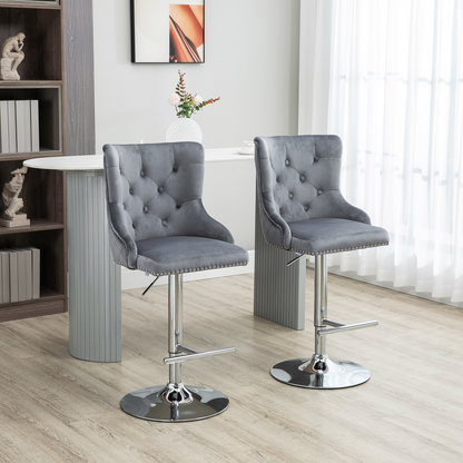HOMCOM Adjustable Bar Stools Set of 2, Swivel Bar Chairs w/ Back Footrest, Grey