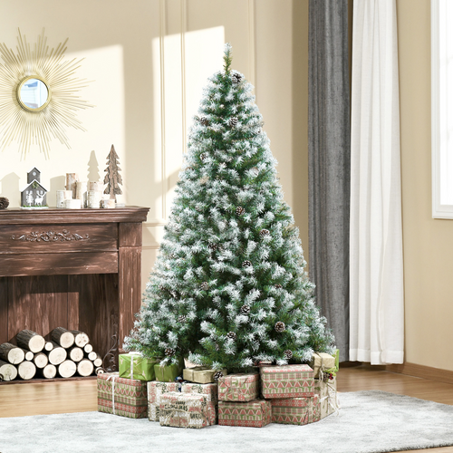 6FT Artificial Christmas Tree with Pine Cones, Automatic Open, Flame Retardant