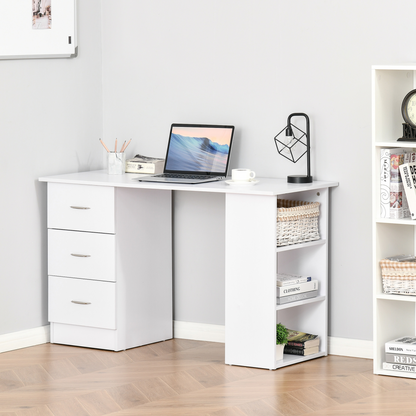 120cm White Computer Desk with 3 Shelves & Drawers - PC Table