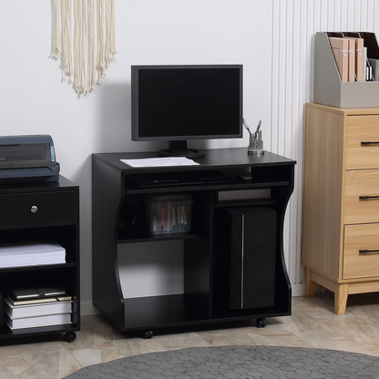 HOMCOM Wheeled Computer Desk with Sliding Keyboard Tray, Black