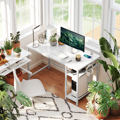HOMCOM 120x60 cm Reversible White Home Office Desk - Spacious & Sleek