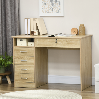 Oak Five-Drawer Computer Desk for Home Office