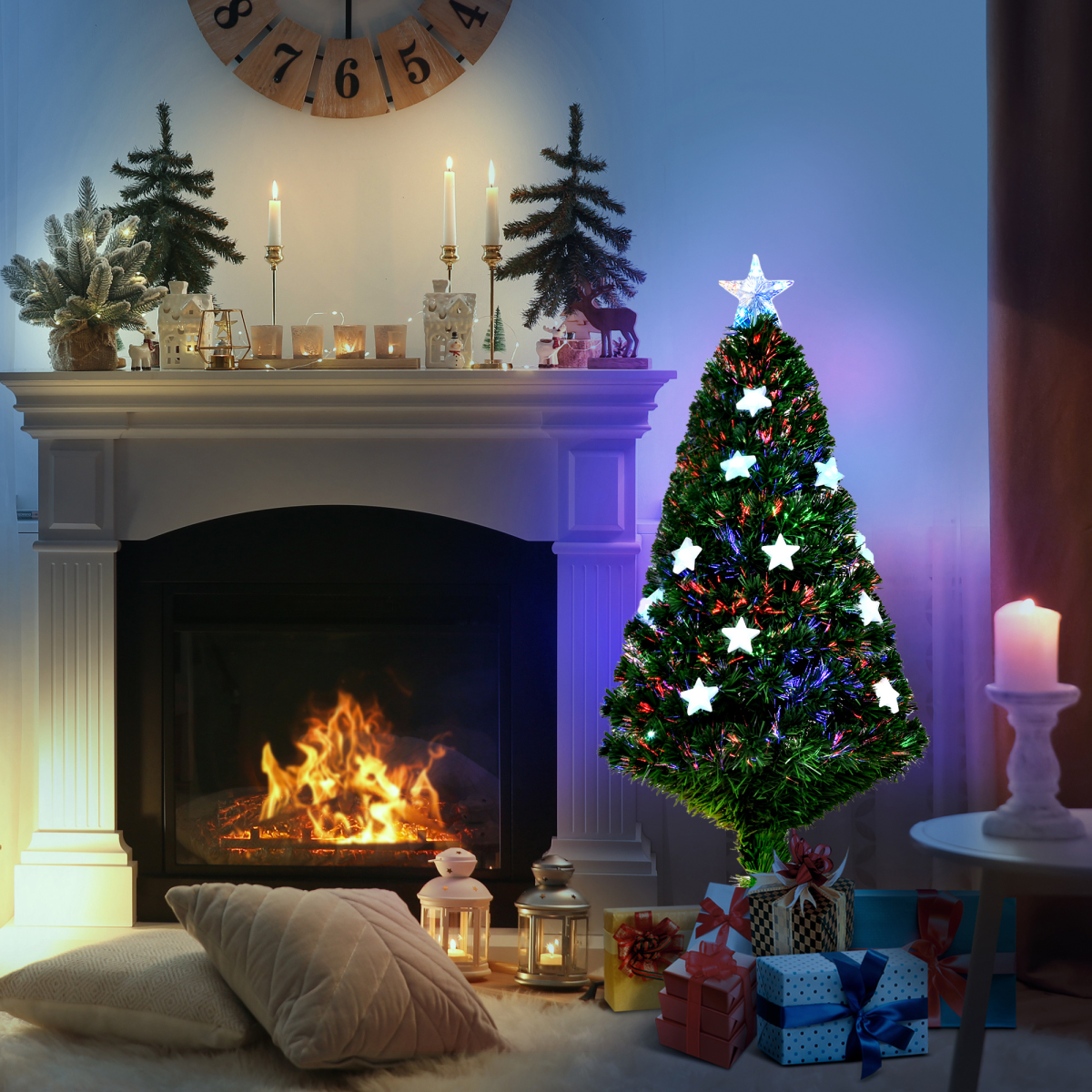 4ft Pre-Lit Artificial Christmas Tree with Fibre Star LED Lights - Indoor Green