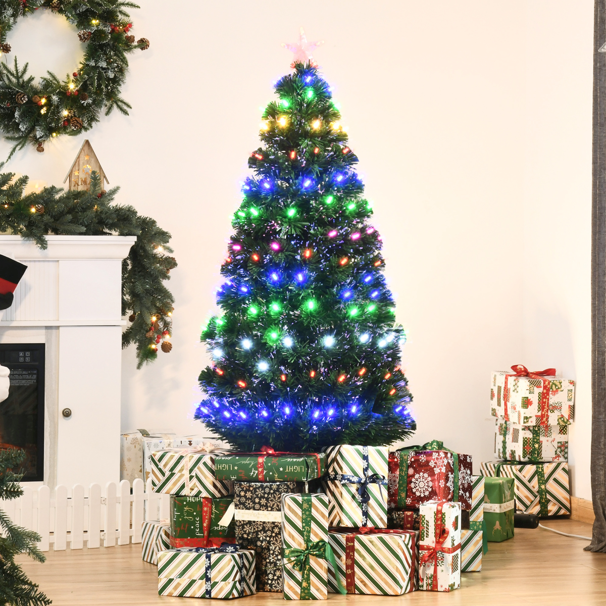 5FT Pre-Lit Christmas Tree with Star Topper, Lights & Metal Base