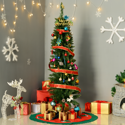 1.5m Slim Pencil Christmas Tree, 294 Tips, Stand, Flame-Retardant PVC Leaves