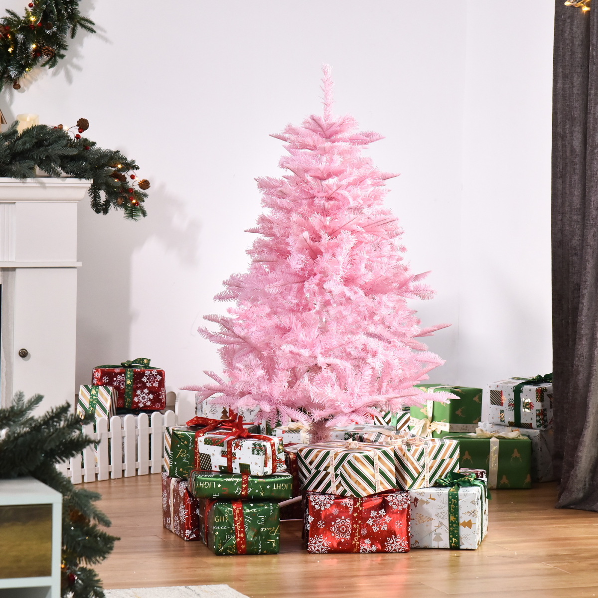 4ft Pink Artificial Christmas Tree - Auto-Open, 341-Branch Full Look