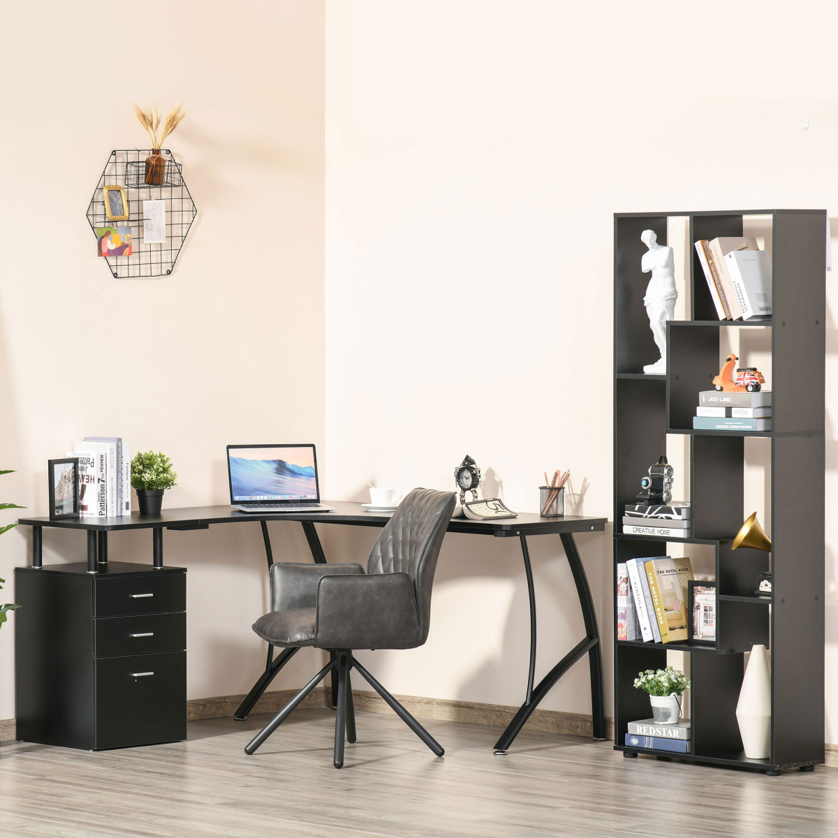 L-Shaped Corner Desk with Drawer, Black, Home Office by HOMCOM
