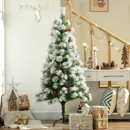5ft Indoor Artificial Xmas Tree with Berry Decor, 184 PET Tips & Metal Stand