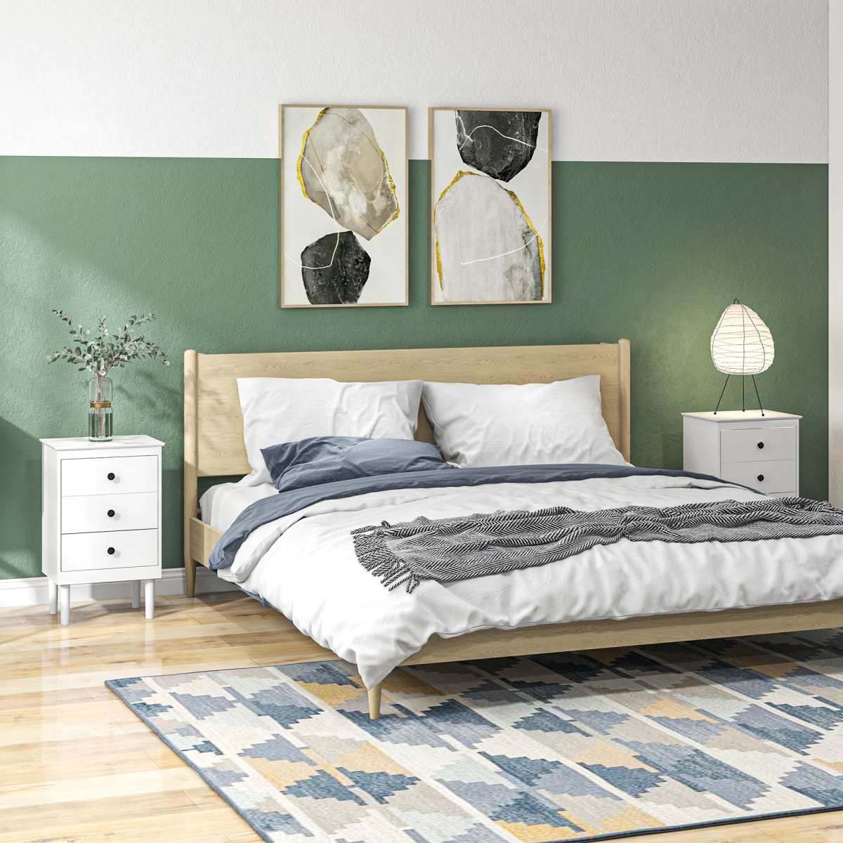 HOMCOM Bedside Table Set of 2, Bedside Cabinet w/ 3 Drawers, Modern Side Table,