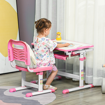 Pink Adjustable-Height Kids Desk & Chair Set with Drawer & Pen Slot