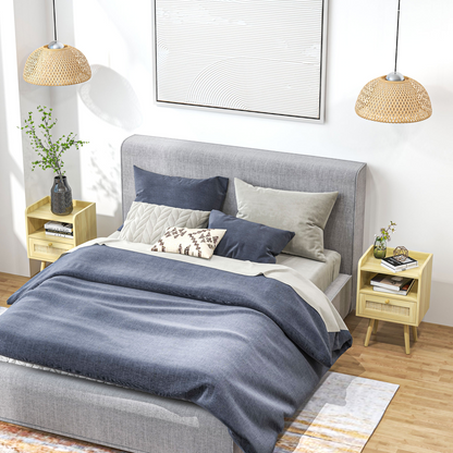 Bedside Tables, Set of 2, Boho Side End Table w/ Drawer, Storage Compartment