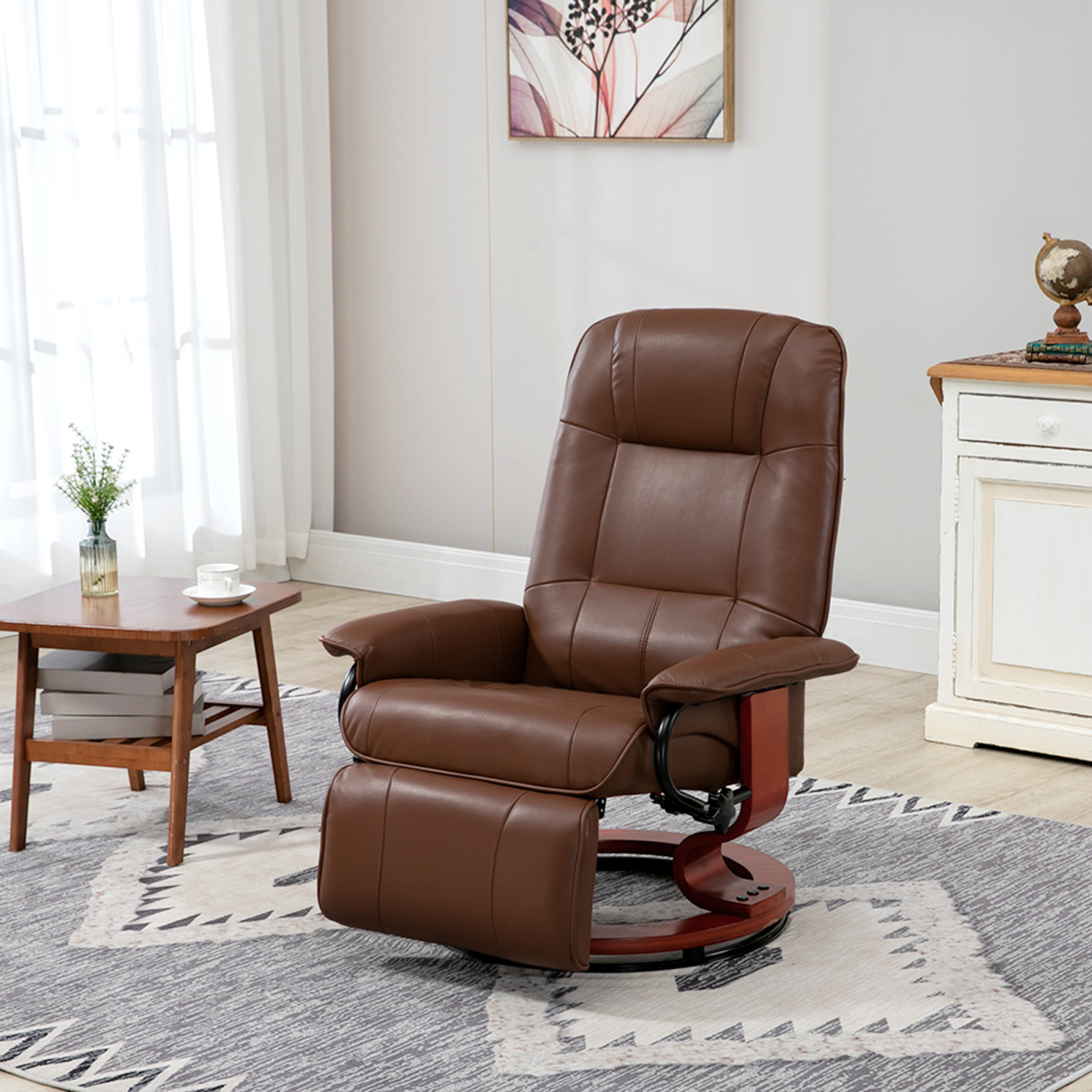 HOMCOM Ergonomic Office Recliner Sofa Chair PU Leather Armchair Lounger Brown