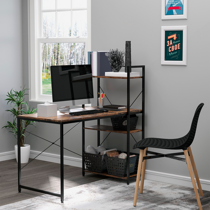 All-in-One Desk with 4-Tier Bookshelf, Left/Right Config, Steel Frame
