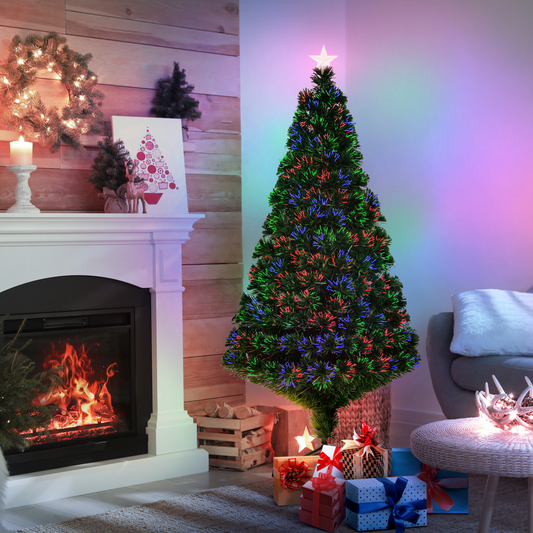 5ft Pre-Lit Fibre Optic Christmas Tree with Multi-Colour Lights & Star Topper