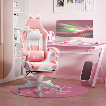 HOMCOM Gaming Chair with Footrest, Reclining Computer Chair, Pink