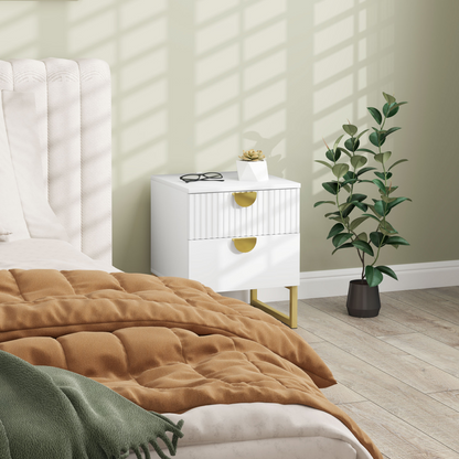 HOMCOM Bedside Table with 2 Drawers for Bedroom, Living Room, White
