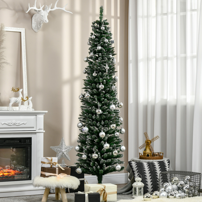 6.5ft Snow-Dipped Pencil Christmas Tree, Foldable with Black Stand