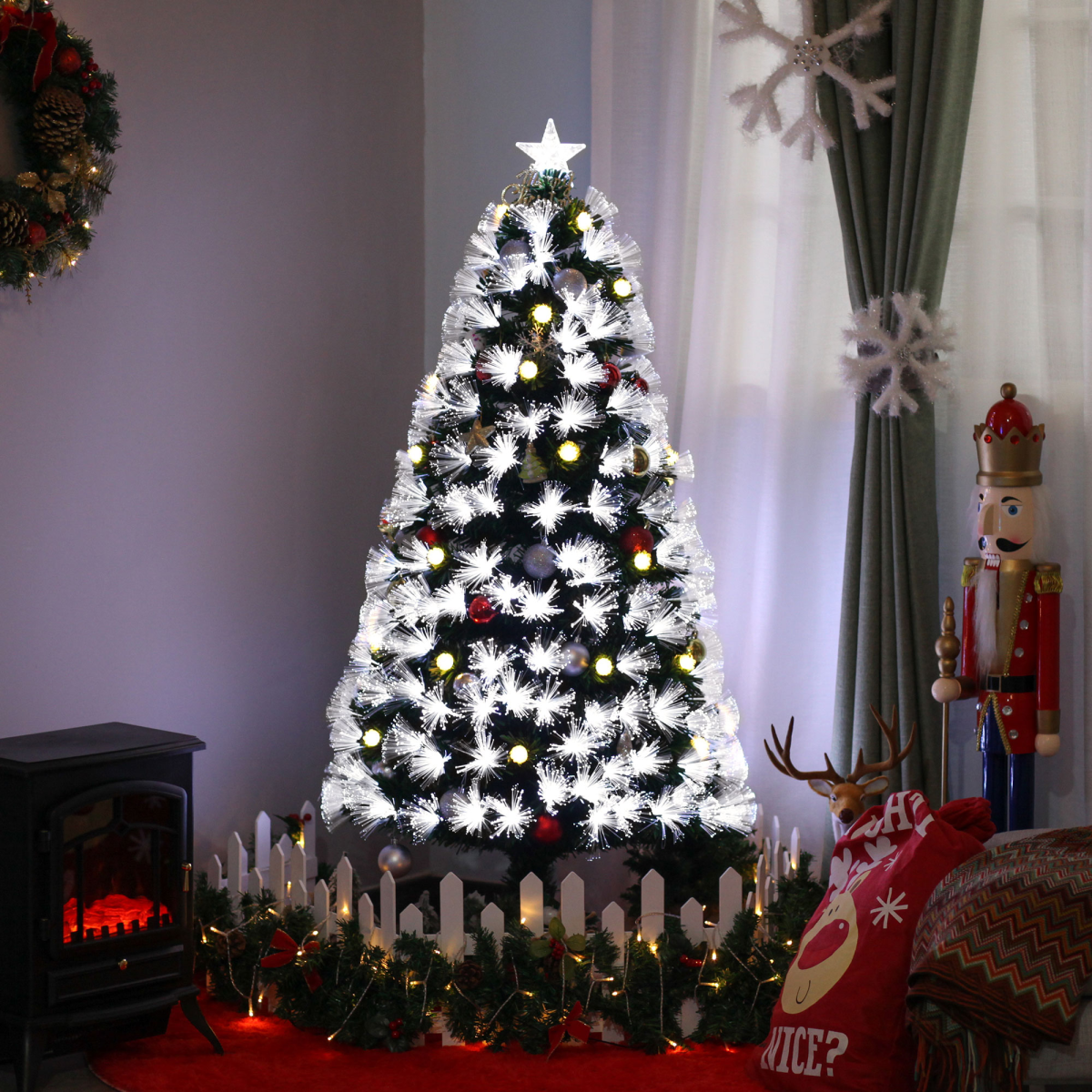 5ft White 90-LED Christmas Tree with Star Topper, Tri-Base, Pre-Lit