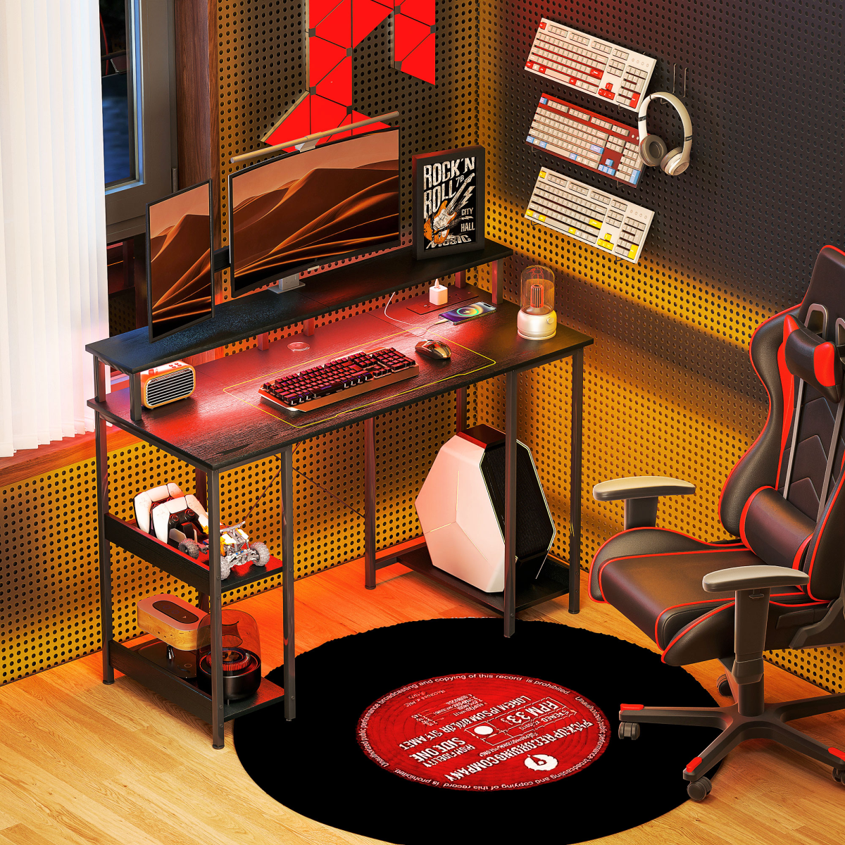 HOMCOM Reversible Home Office Desk with USB Charging RGB LED Storage