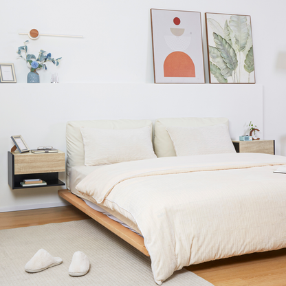 HOMCOM Modern Bedside Table Set of 2 with Drawer and Shelf