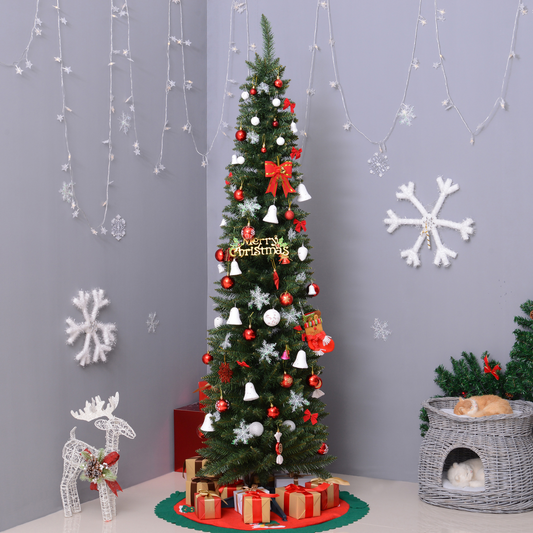 2.1m Pencil-Slim Artificial Pine Christmas Tree - 499 Tips & Stand