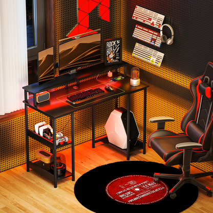 HOMCOM Reversible Computer Desk with Storage & RGB LED Lights - Grey